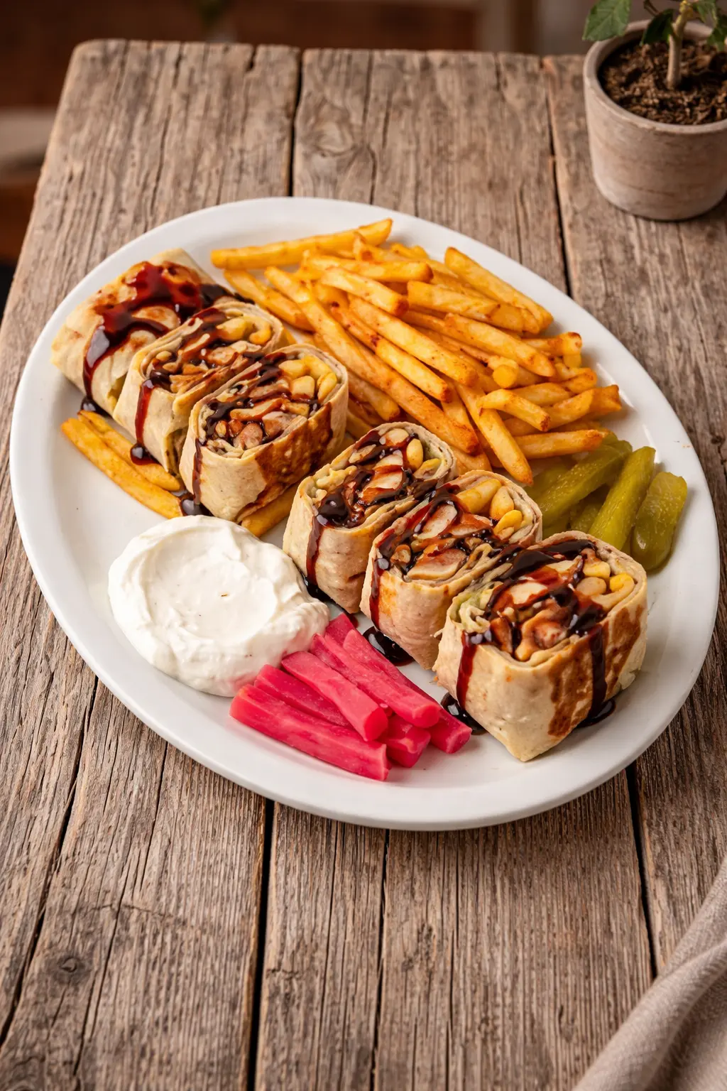 Arabic shawarma combo with rice, salad and sauces at A-One Restaurant Winnipeg